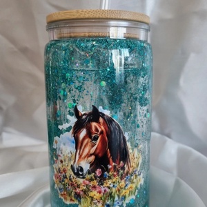 Egyedi dupla falú csillogós pohár türkiz lovas, Otthon & Életmód, Konyhafelszerelés, tálalás, Tálalás, Pohár, , MESKA