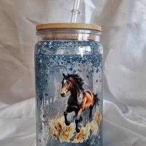 Egyedi dupla falú csillogós pohár kék lovas - otthon & életmód - konyhafelszerelés, tálalás - tálalás - pohár - Meska.hu