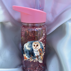 Mozgó csillámos kulacs baglyos iskolakezdésre, óvodába, szülinapra vagy csak úgy  - Meska.hu