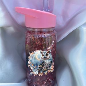 Mozgó csillámos kulacs baglyos iskolakezdésre, óvodába, szülinapra vagy csak úgy  - otthon & életmód - konyhafelszerelés, tálalás - italos kellékek - kulacsok - Meska.hu