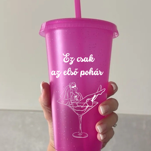 Pink csillámos lánybúcsús tumbler ,party pohár szívószállal - Meska.hu