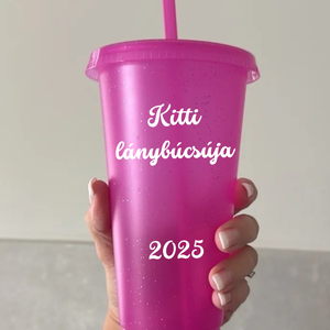 Pink csillámos lánybúcsús tumbler ,party pohár szívószállal - otthon & életmód - konyhafelszerelés, tálalás - tálalás - pohár - Meska.hu