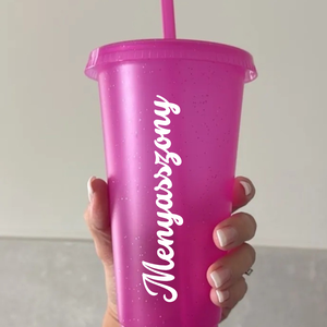 Pink csillámos lánybúcsús tumbler ,party pohár szívószállal - otthon & életmód - konyhafelszerelés, tálalás - tálalás - pohár - Meska.hu