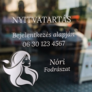 Nyitvatartás matrica fodrász szalonra, Otthon & Életmód, Dekoráció, Ajtó- és ablak dekoráció, Ablakmatrica, , MESKA