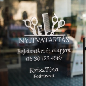 Nyitvatartás matrica fodrász szalonra, Otthon & Életmód, Dekoráció, Ajtó- és ablak dekoráció, Ablakmatrica, , MESKA