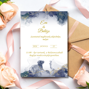 Kék arany esküvői meghívó - Meska.hu