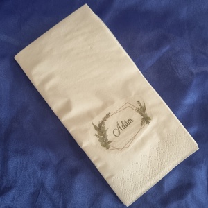 Egyedi , személyre szabható feliratos esküvői szalvéta , ültetőkártya greenery stílusban , Esküvő, Meghívó & Kártya, Ültetési rend, Mindenmás, MESKA