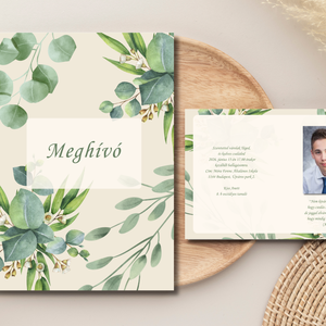 Ballagási meghívó fényképpel - greenery, Otthon & Életmód, Papír, írószer, Ajándékozás kellékei, Meghívó, Fotó, grafika, rajz, illusztráció, MESKA