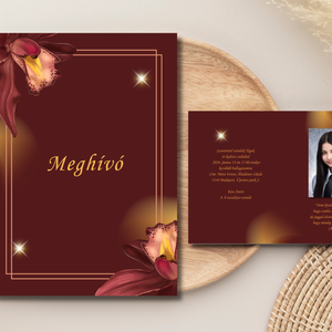 Ballagási meghívó fényképpel - burgundi arany, Otthon & Életmód, Papír, írószer, Ajándékozás kellékei, Meghívó, Fotó, grafika, rajz, illusztráció, MESKA