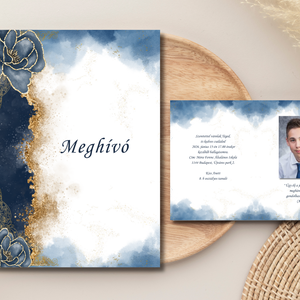 Ballagási meghívó fényképpel - kék arany, Otthon & Életmód, Papír, írószer, Ajándékozás kellékei, Meghívó, Fotó, grafika, rajz, illusztráció, MESKA