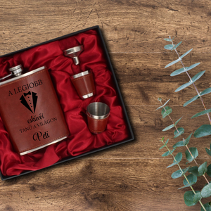 Legjobb esküvői tanú bőr hatású laposüveg szett , flaska szett tanú felk�rő - esküvő - meghívó & kártya - tanú felkérő - Meska.hu