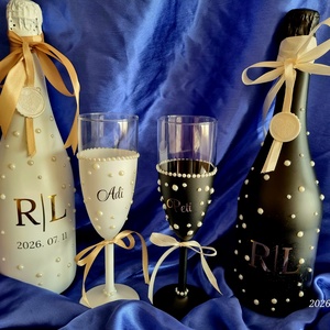 Prémium gyöngyös pezsgőspohár vagy borospohár esküvőre, születésnapra - esküvő - emlék & ajándék - nászajándék - esküvői pohár, pohárszett - Meska.hu