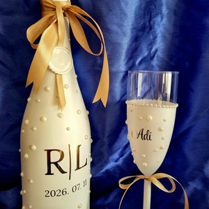 Prémium gyöngyös pezsgő + pezsgőspohár szett esküvőre, születésnapra, Esküvő, Emlék & Ajándék, Nászajándék, Esküvői pohár, pohárszett, Mindenmás, MESKA