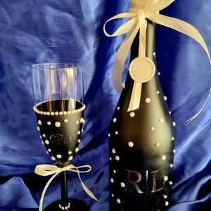 Prémium gyöngyös pezsgő + pezsgőspohár szett esküvőre, születésnapra, Esküvő, Emlék & Ajándék, Nászajándék, Esküvői pohár, pohárszett, Mindenmás, MESKA