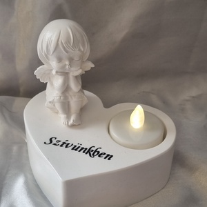 Angyalkás, szives sírdísz, kegyeleti dísz mécsestartóval - Meska.hu