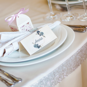 Kék virágos, leveles keretes ülretőkártya - Meska.hu