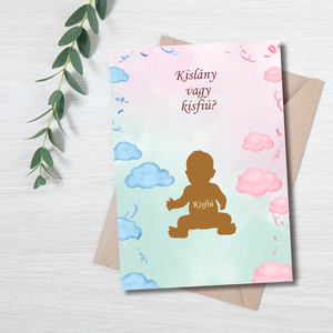 Kaparós baba neme bejelentő meglepetés kártya , kisfiú vagy kislány?  - otthon & életmód - papír, írószer - ajándékozás kellékei - képeslap, üdvözlőlap - Meska.hu