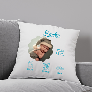 Egyedi emlék párnahuzat vagy párna névvel, felirattal,saját fotóval , baba látogató ajándék - Meska.hu