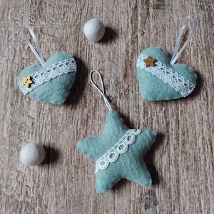 Jégkék karácsonyfadísz szett, Karácsony, Karácsonyi lakásdekoráció, Karácsonyfadíszek, Varrás, MESKA