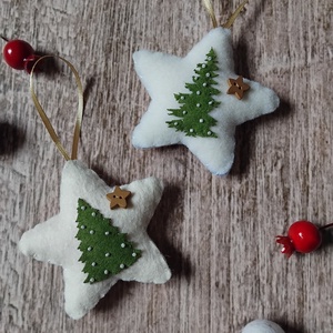 Zöld fenyős csillagok, Karácsony, Karácsonyi lakásdekoráció, Karácsonyfadíszek, Varrás, MESKA