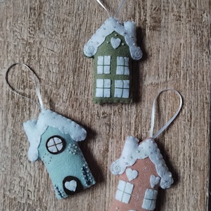 Téli házikók karácsonyfadísz szett, Karácsony, Karácsonyi lakásdekoráció, Karácsonyfadíszek, Varrás, MESKA