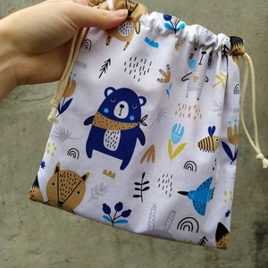 Erdei állatos bélelt szütyő, zsák - táska & tok - bevásárlás & shopper táska - zöldség/gyümölcs zsák - Meska.hu