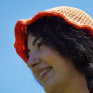 Horgolt kalap, bucket hat, halászsapka, strand kalap, narancssárga organikus pamut fonalból - ruha & divat - sál, sapka, kendő - kalap - Meska.hu