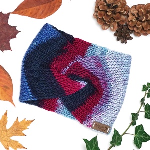 Kék-bordó kötött fülpánt / csavart fülmelegítő / fülvédő - Meska.hu