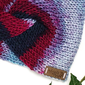 Kék-bordó kötött fülpánt / csavart fülmelegítő / fülvédő - ruha & divat - sál, sapka, kendő - fejpánt - Meska.hu