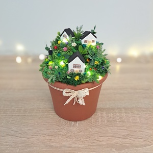 Apró virágos világító cserépfalu (M) - otthon & életmód - dekoráció - virágdísz és tartó - cserép & kaspó - Meska.hu