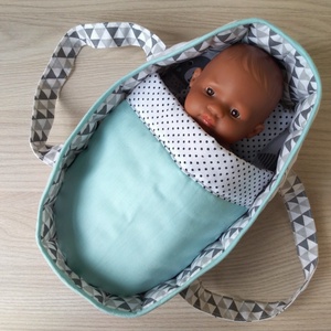 Menta-szürke mózeskosár 20-25 cm-s babáknak - Meska.hu