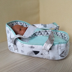 Menta-szürke mózeskosár 20-25 cm-s babáknak - játék & sport - baba & babaház - játékbaba, babakellék - Meska.hu