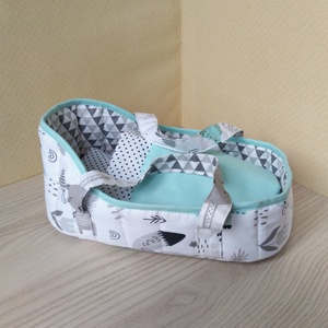 Menta-szürke mózeskosár 20-25 cm-s babáknak - játék & sport - baba & babaház - játékbaba, babakellék - Meska.hu