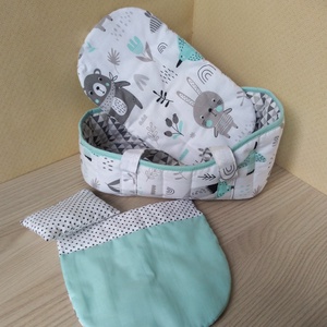 Menta-szürke mózeskosár 20-25 cm-s babáknak - játék & sport - baba & babaház - játékbaba, babakellék - Meska.hu