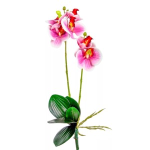 Gumi orchidea ág levéllel - rózsaszín, Kellékek & szerszámok, Dekorációs kellékek, Virágfej, , MESKA