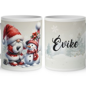 Névvel kérhető - Karácsonyi manó és a hóember mintás bögre, Otthon & Életmód, Konyhafelszerelés, tálalás, Tálalás, Bögre & Csésze, , MESKA