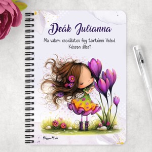 Személyre szabható - Cuki krókusz virágos tündér mintás A6-os füzet - otthon & életmód - papír, írószer - jegyzetfüzet & napló - Meska.hu