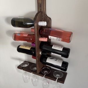 Egyedi 6 palackos fali bortartó és pohártartóval! - Meska.hu