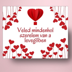Valentin napi üveg címke - piros hőlégballonnal és szívekkel - élelmiszer - alkoholos italok - Meska.hu