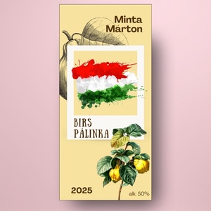 Birs pálinka - öntapadós üveg címke - rajzolt birssel és magyar zászlóval - élelmiszer - alkoholos italok - Meska.hu