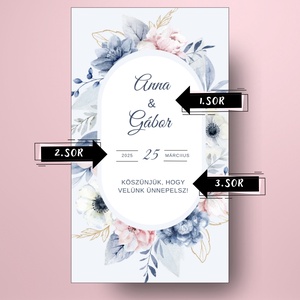Esküvői öntapadós üveg címke - elegáns kék és rózsaszín virágokkal - esküvő - emlék & ajándék - köszönőajándék - Meska.hu