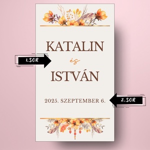 Esküvői öntapadós üveg címke - barnás-narancsos virágokkal - esküvő - emlék & ajándék - köszönőajándék - Meska.hu