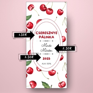 Cseresznye pálinka - öntapadós üveg címke - rajzolt leveles cseresznyékkel - élelmiszer - alkoholos italok - Meska.hu