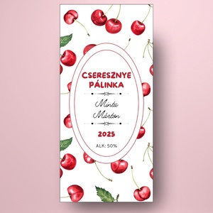 Cseresznye pálinka - öntapadós üveg címke - rajzolt leveles cseresznyékkel - élelmiszer - alkoholos italok - Meska.hu