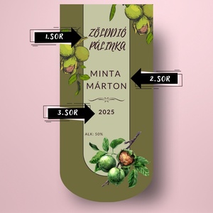 Zölddió pálinka - öntapadós üveg címke - zölddió minta rajzolt hatással - élelmiszer - alkoholos italok - Meska.hu