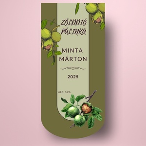 Zölddió pálinka - öntapadós üveg címke - zölddió minta rajzolt hatással - élelmiszer - alkoholos italok - Meska.hu
