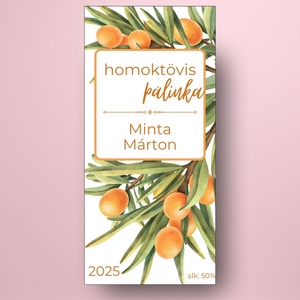 Homoktövis pálinka - öntapadós üveg címke - színes homoktövisekkel - élelmiszer - alkoholos italok - Meska.hu