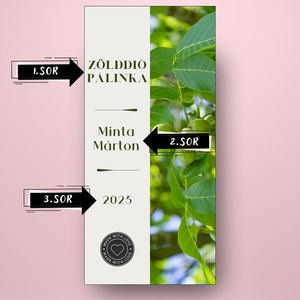 Zölddió pálinka - öntapadós üveg címke - zölddió fotóval - élelmiszer - alkoholos italok - Meska.hu