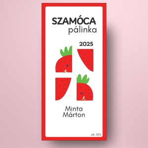 Szamóca pálinka - öntapadós üveg címke - szamóca kirakóval - élelmiszer - alkoholos italok - Meska.hu