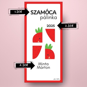 Szamóca pálinka - öntapadós üveg címke - szamóca kirakóval - élelmiszer - alkoholos italok - Meska.hu